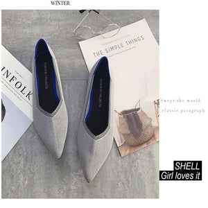 2019 Women's Flat Shoes Ballet Shoes Breathable Knit Pointed Shoes Moccasin Mixed Color Women's Soft Shoes Women Zapatos De