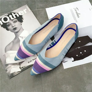 2019 Women's Flat Shoes Ballet Shoes Breathable Knit Pointed Shoes Moccasin Mixed Color Women's Soft Shoes Women Zapatos De