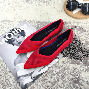 2019 Women's Flat Shoes Ballet Shoes Breathable Knit Pointed Shoes Moccasin Mixed Color Women's Soft Shoes Women Zapatos De