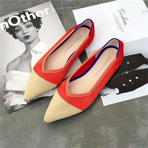 2019 Women's Flat Shoes Ballet Shoes Breathable Knit Pointed Shoes Moccasin Mixed Color Women's Soft Shoes Women Zapatos De
