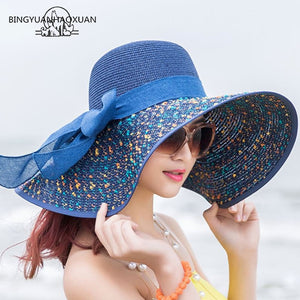 BINGYUANHAOXUAN Brand Large Brim Floppy Floppy Hat Sun Hat Beach Women Hat Foldable Summer UV Protect Travel Casual Hat Female
