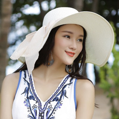 BINGYUANHAOXUAN Brand Large Brim Floppy Floppy Hat Sun Hat Beach Women Hat Foldable Summer UV Protect Travel Casual Hat Female