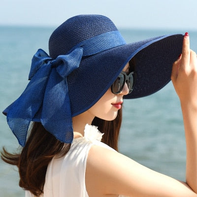 BINGYUANHAOXUAN Brand Large Brim Floppy Floppy Hat Sun Hat Beach Women Hat Foldable Summer UV Protect Travel Casual Hat Female