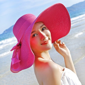 BINGYUANHAOXUAN Brand Large Brim Floppy Floppy Hat Sun Hat Beach Women Hat Foldable Summer UV Protect Travel Casual Hat Female