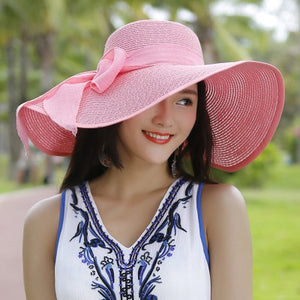 BINGYUANHAOXUAN Brand Large Brim Floppy Floppy Hat Sun Hat Beach Women Hat Foldable Summer UV Protect Travel Casual Hat Female