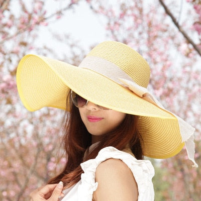 BINGYUANHAOXUAN Brand Large Brim Floppy Floppy Hat Sun Hat Beach Women Hat Foldable Summer UV Protect Travel Casual Hat Female