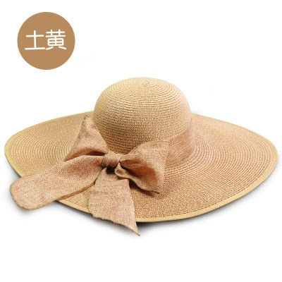 BINGYUANHAOXUAN Brand Large Brim Floppy Floppy Hat Sun Hat Beach Women Hat Foldable Summer UV Protect Travel Casual Hat Female