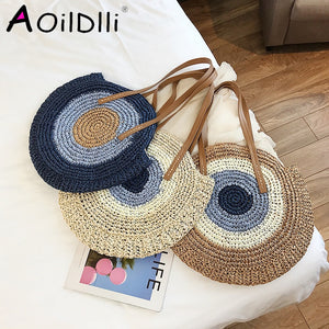 2020 Round Straw Bags Women Summer Rattan Bag Handmade Woven Beach Cross Body Bag Circle Bohemia Handbag Bali bolso paja