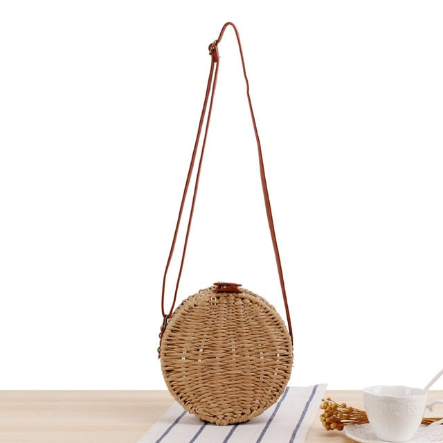 2020 Round Straw Bags Women Summer Rattan Bag Handmade Woven Beach Cross Body Bag Circle Bohemia Handbag Bali bolso paja