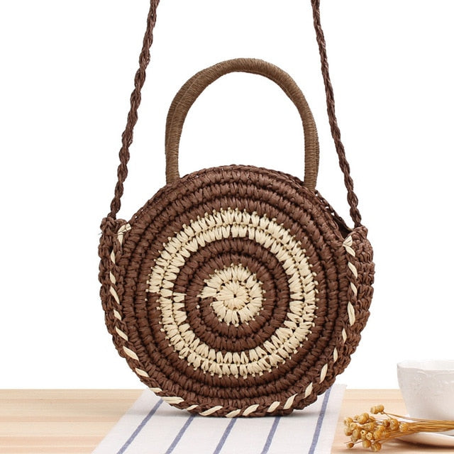 2020 Round Straw Bags Women Summer Rattan Bag Handmade Woven Beach Cross Body Bag Circle Bohemia Handbag Bali bolso paja