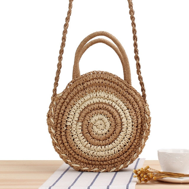 2020 Round Straw Bags Women Summer Rattan Bag Handmade Woven Beach Cross Body Bag Circle Bohemia Handbag Bali bolso paja