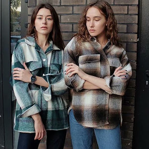 Plaid women oversize woolen shirts 2020 fashion ladies soft thick shirt party female elegant loose tops vintage girls chic shirt