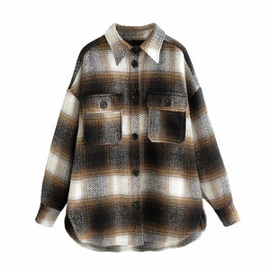 Plaid women oversize woolen shirts 2020 fashion ladies soft thick shirt party female elegant loose tops vintage girls chic shirt