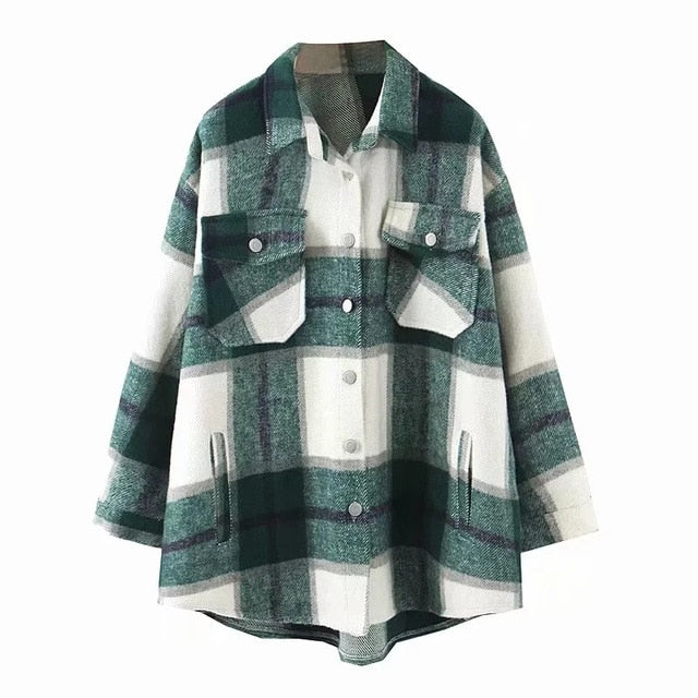 Plaid women oversize woolen shirts 2020 fashion ladies soft thick shirt party female elegant loose tops vintage girls chic shirt