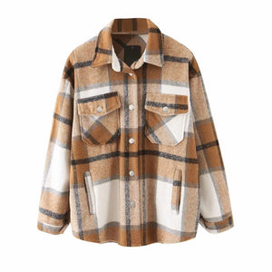 Plaid women oversize woolen shirts 2020 fashion ladies soft thick shirt party female elegant loose tops vintage girls chic shirt
