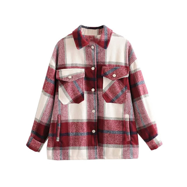 Plaid women oversize woolen shirts 2020 fashion ladies soft thick shirt party female elegant loose tops vintage girls chic shirt