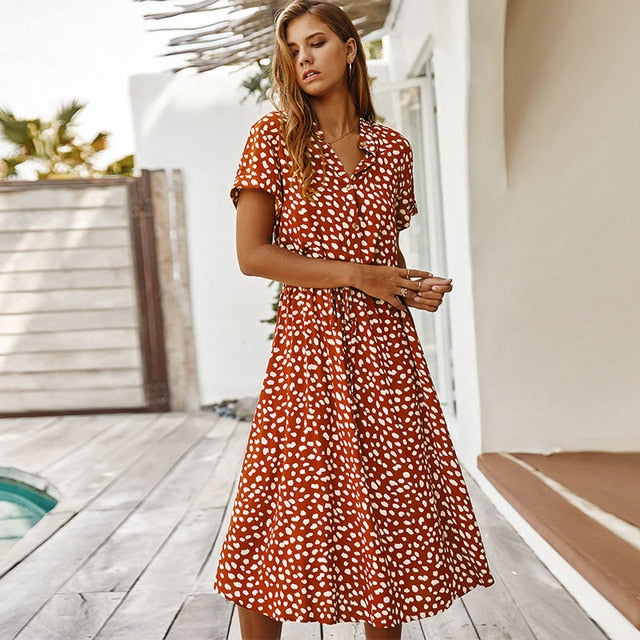 Jessie Vinson Dots Print White Summer Dress Women Short Sleeve Tunic Midi Dress Casual  Boho Beach Dress Vestidos 2020 ZA Dress