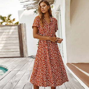 Jessie Vinson Dots Print White Summer Dress Women Short Sleeve Tunic Midi Dress Casual  Boho Beach Dress Vestidos 2020 ZA Dress