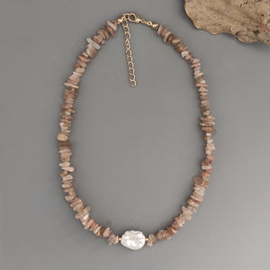 Bohemian trend crushed stone necklace irregular natural stone neck accessories gift for friends natural pearl pendant jewellery