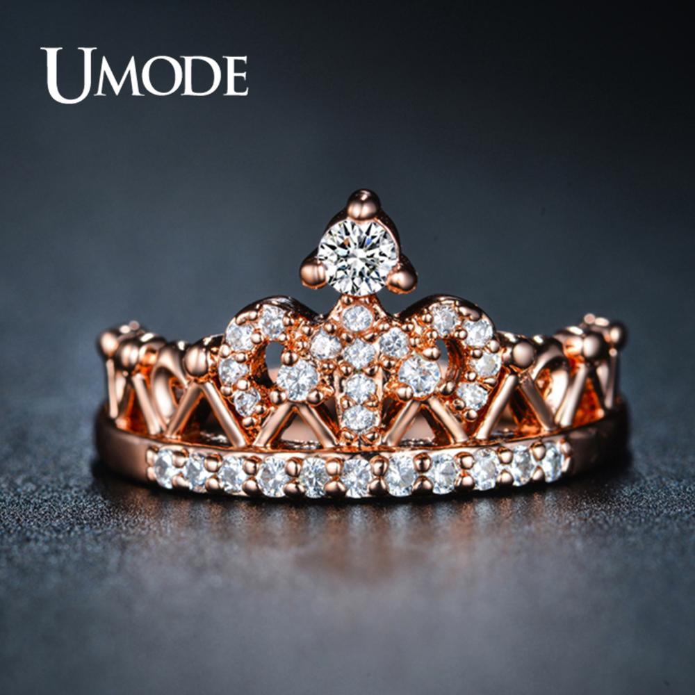 UMODE Crown Rings for Women Zircon Rose Gold Fashion Luxury Wedding Engagement Promise Rings Jewelry Accessories UR0217