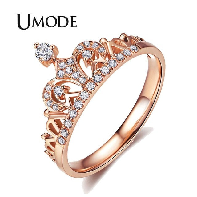 UMODE Crown Rings for Women Zircon Rose Gold Fashion Luxury Wedding Engagement Promise Rings Jewelry Accessories UR0217