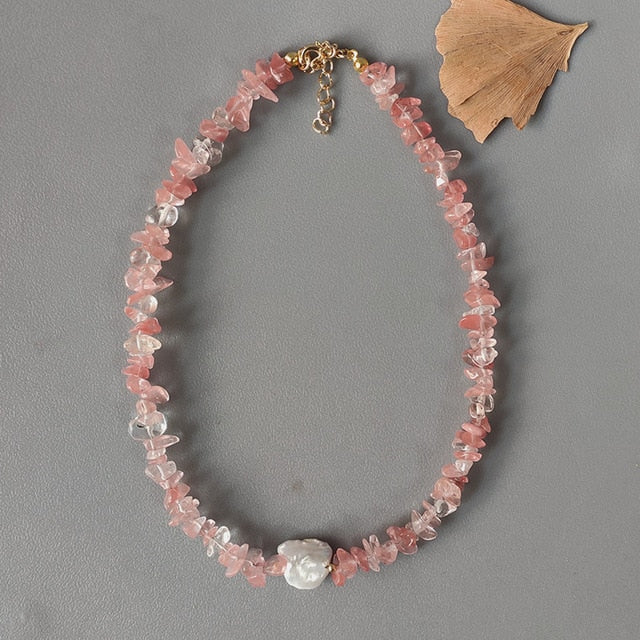 Bohemian trend crushed stone necklace irregular natural stone neck accessories gift for friends natural pearl pendant jewellery