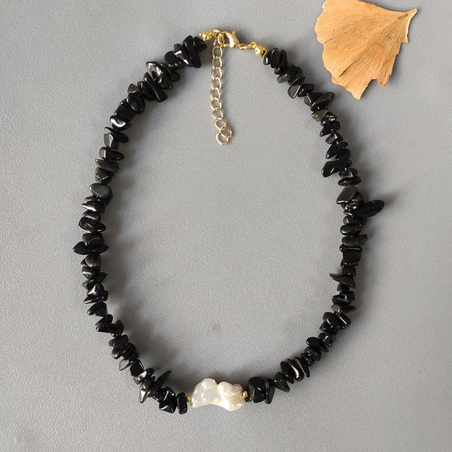 Bohemian trend crushed stone necklace irregular natural stone neck accessories gift for friends natural pearl pendant jewellery