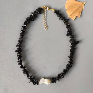Bohemian trend crushed stone necklace irregular natural stone neck accessories gift for friends natural pearl pendant jewellery