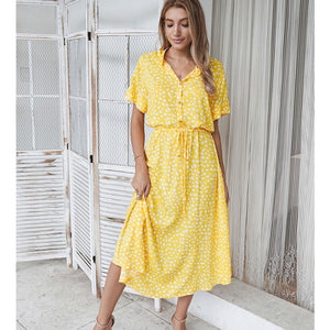 Jessie Vinson Dots Print White Summer Dress Women Short Sleeve Tunic Midi Dress Casual  Boho Beach Dress Vestidos 2020 ZA Dress