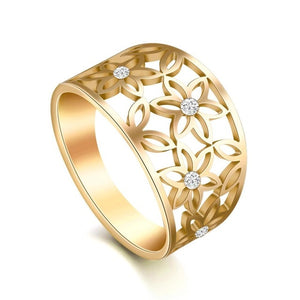 My shape Filigree Flower of Life Women Ring Zircon Stainless Steel Rings Rose Gold Color Cute Finger Ring Mother Gift Jewellery