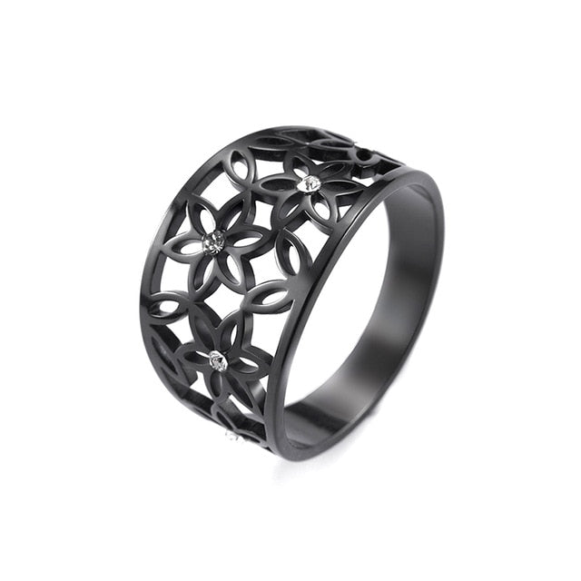 My shape Filigree Flower of Life Women Ring Zircon Stainless Steel Rings Rose Gold Color Cute Finger Ring Mother Gift Jewellery