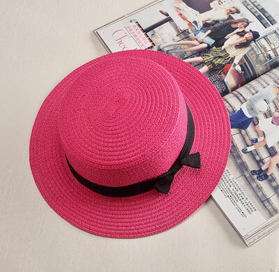 2020 simple Summer Parent-child Beach Hat Female Casual Panama Hat Lady Brand Women Flat brim Bowknot Straw cap girls Sun Hat