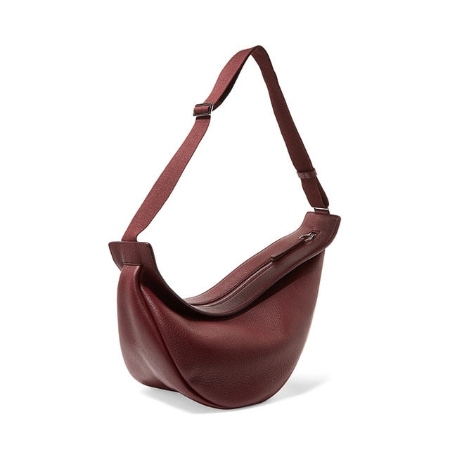 [BXX] 2020 Spring Woman New Wine Red Black Color Wide Single Strap Zipper Half Moon PU Leather Chest Bag All Match LI812