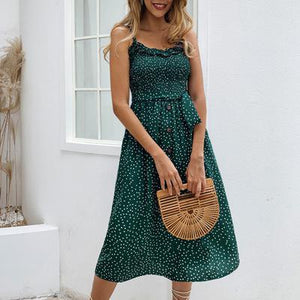 Sexy Summer Sleeveless slip Dress Women Strapless Bow Button loose bandage Pleated polka dot sundress casual Backless Vestidos