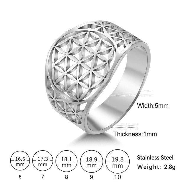My shape Filigree Flower of Life Women Ring Zircon Stainless Steel Rings Rose Gold Color Cute Finger Ring Mother Gift Jewellery