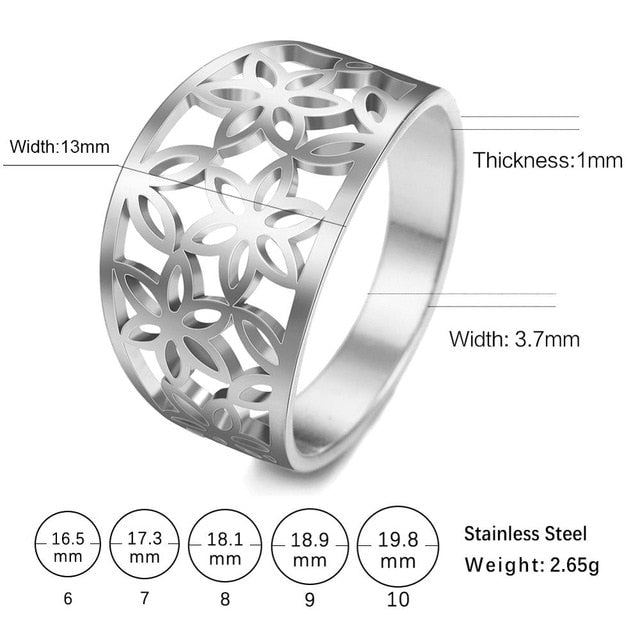 My shape Filigree Flower of Life Women Ring Zircon Stainless Steel Rings Rose Gold Color Cute Finger Ring Mother Gift Jewellery