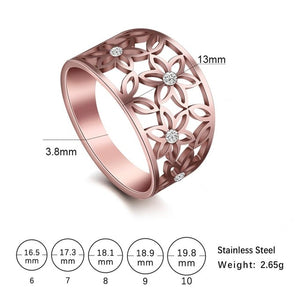 My shape Filigree Flower of Life Women Ring Zircon Stainless Steel Rings Rose Gold Color Cute Finger Ring Mother Gift Jewellery