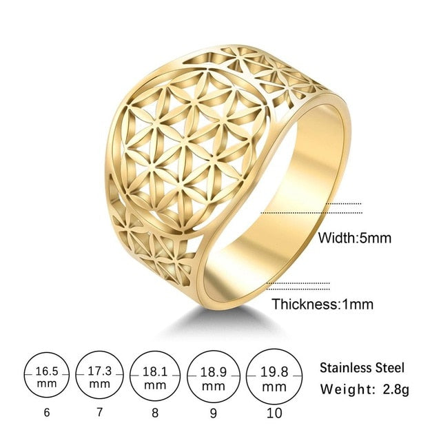My shape Filigree Flower of Life Women Ring Zircon Stainless Steel Rings Rose Gold Color Cute Finger Ring Mother Gift Jewellery