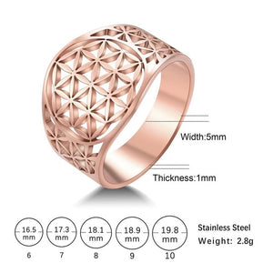 My shape Filigree Flower of Life Women Ring Zircon Stainless Steel Rings Rose Gold Color Cute Finger Ring Mother Gift Jewellery