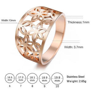 My shape Filigree Flower of Life Women Ring Zircon Stainless Steel Rings Rose Gold Color Cute Finger Ring Mother Gift Jewellery