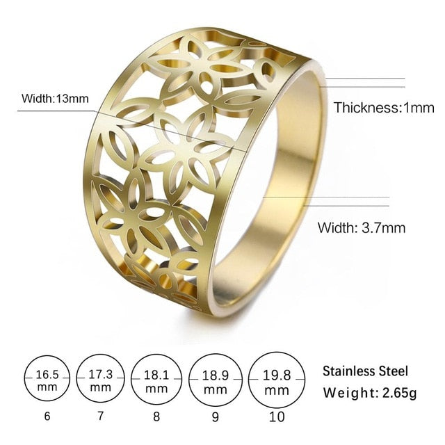 My shape Filigree Flower of Life Women Ring Zircon Stainless Steel Rings Rose Gold Color Cute Finger Ring Mother Gift Jewellery