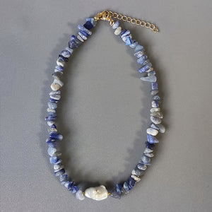 Bohemian trend crushed stone necklace irregular natural stone neck accessories gift for friends natural pearl pendant jewellery