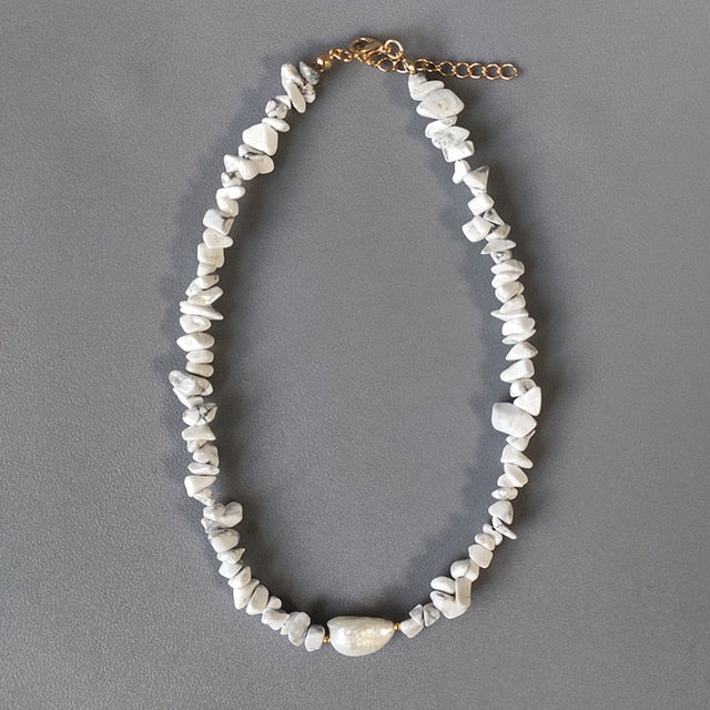 Bohemian trend crushed stone necklace irregular natural stone neck accessories gift for friends natural pearl pendant jewellery