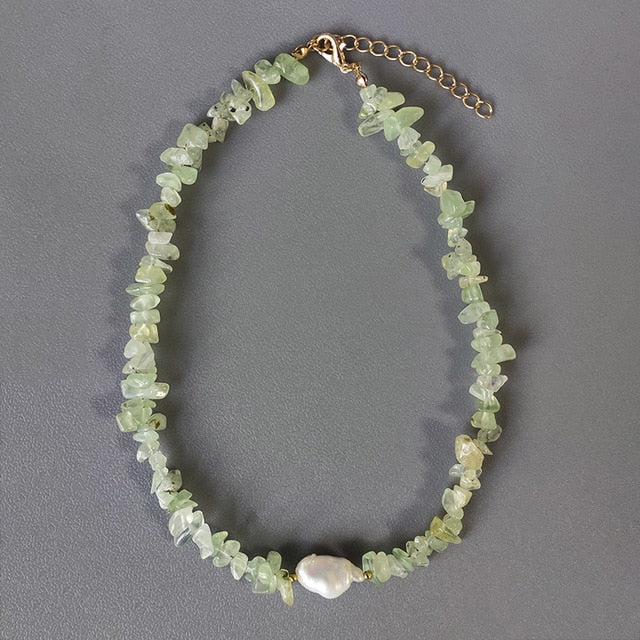 Bohemian trend crushed stone necklace irregular natural stone neck accessories gift for friends natural pearl pendant jewellery
