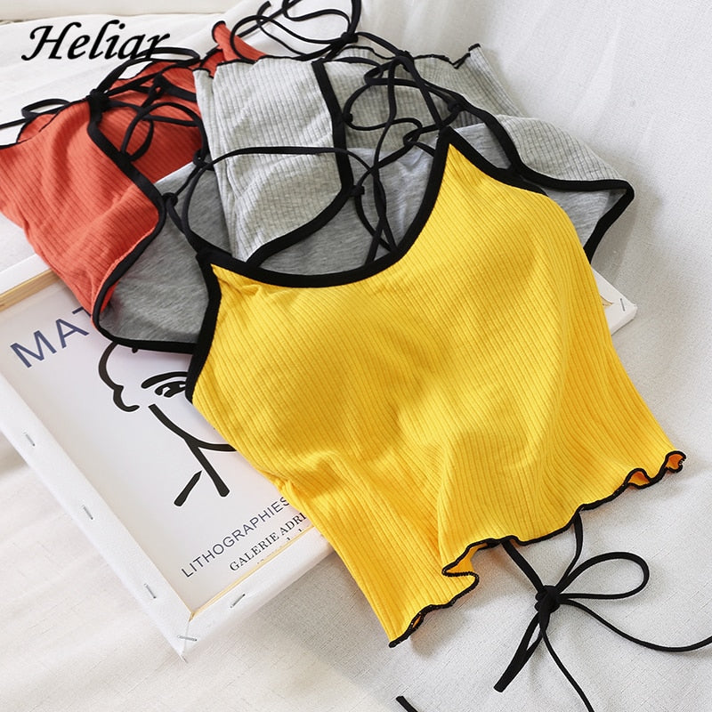 HELIAR Tops Women Halter Backless Bandage Sexy Crop Tops Women Solid Cotton Underwear Tank Tops For Women Crop Tops 2020 Summer
