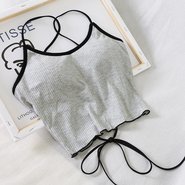 HELIAR Tops Women Halter Backless Bandage Sexy Crop Tops Women Solid Cotton Underwear Tank Tops For Women Crop Tops 2020 Summer