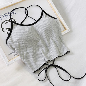 HELIAR Tops Women Halter Backless Bandage Sexy Crop Tops Women Solid Cotton Underwear Tank Tops For Women Crop Tops 2020 Summer