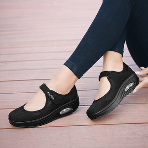 Loveontop Summer Women Flats Mesh Fabric Breathable Slip-on Casual Sneakers Lady Comfortable Round Toe Platform Mary Jane Shoes
