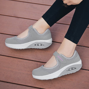 Loveontop Summer Women Flats Mesh Fabric Breathable Slip-on Casual Sneakers Lady Comfortable Round Toe Platform Mary Jane Shoes