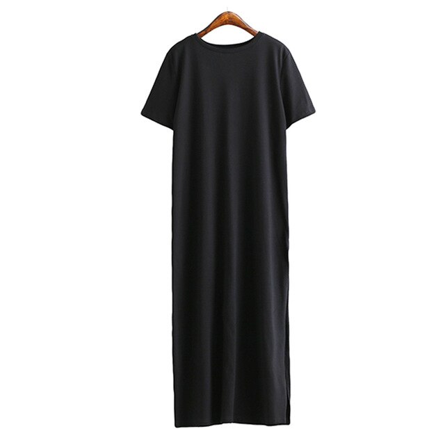 Maxi T Shirt Dress Women Summer Casual Beach Sexy Party Vintage Bodycon Long Sleeve Knitted Cotton Black Long Dresses Plus Size